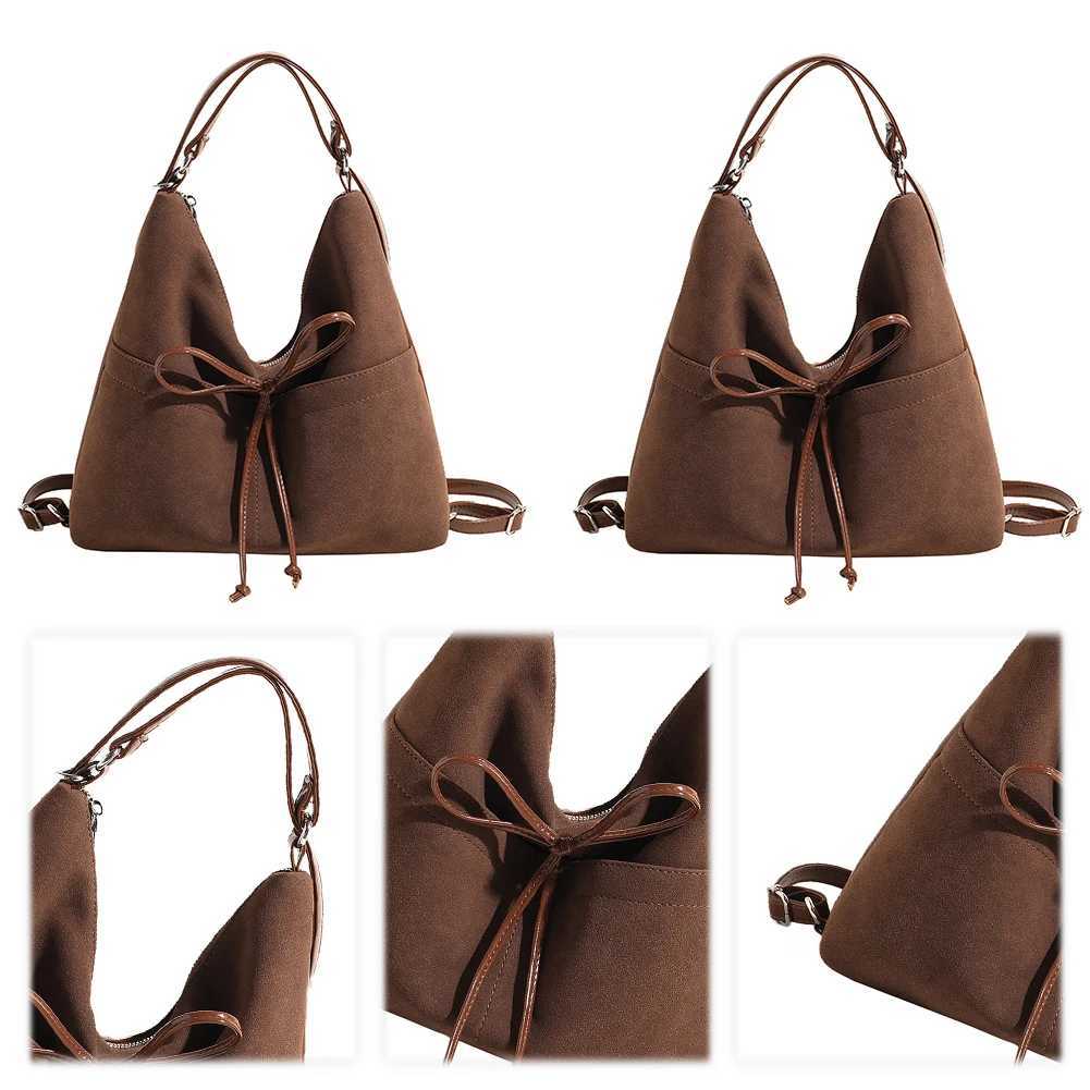 Women Suede Handbag with Inner Pocket Shoulder Bag Bow Crescent Zipper Closure Clutch Purse for Shopping Work Travel 241014