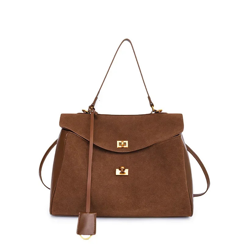 suede womens handbag retro cross shaped bag retro lock large barrel shoulder bag 241011