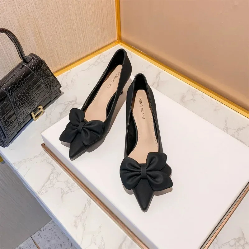Bow-knot Womens Pumps Fashion Slip-on High Heels Sexy Pointed Office Shoes Solid Color Shoes Modern Party Dress Pumps 241014