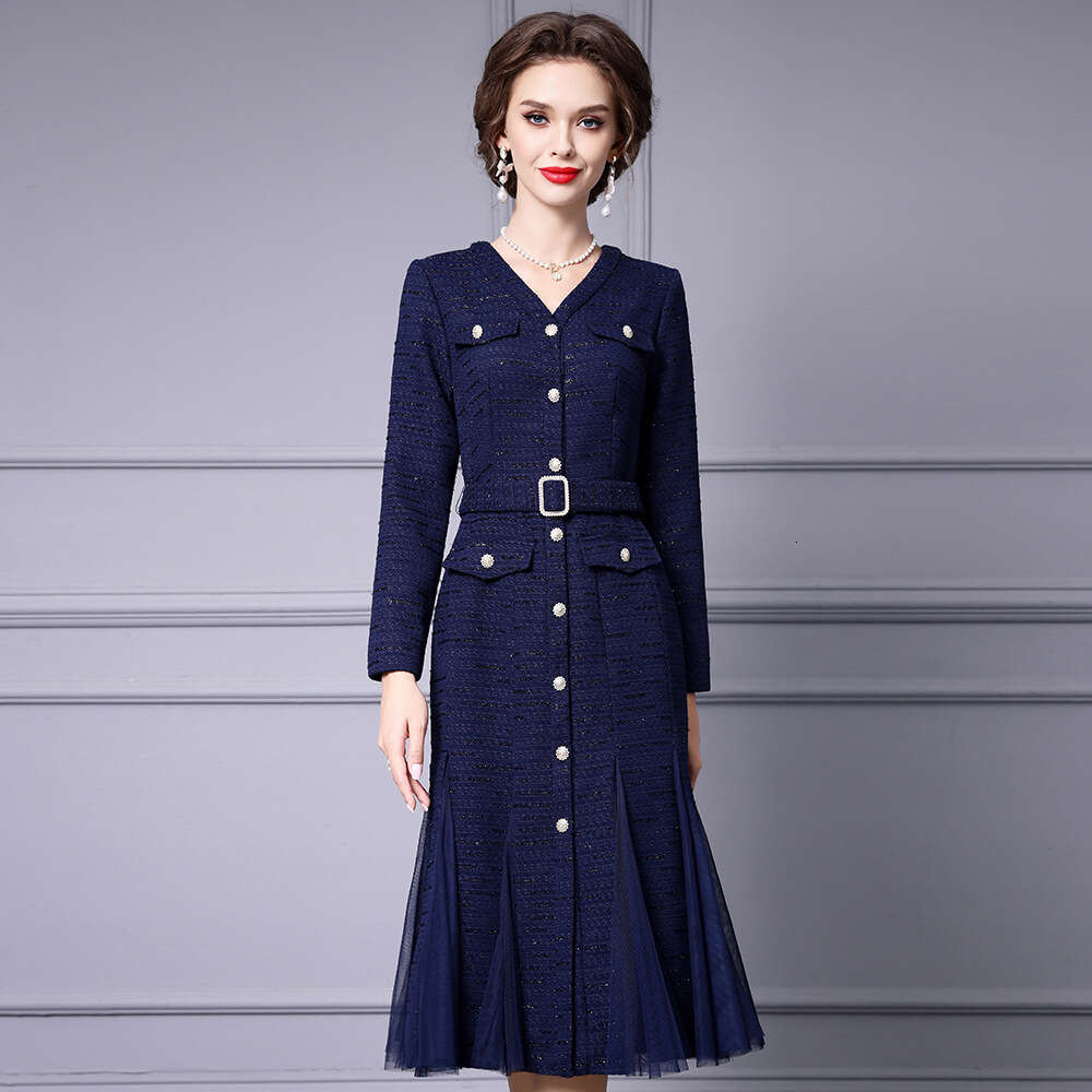 is Suitable for Slightly Overweight Dresses. 2024 Autumn and Winter New Style Has A Super Beautiful Temperament. the Coarse Tweed Spliced Fish Tail Sk