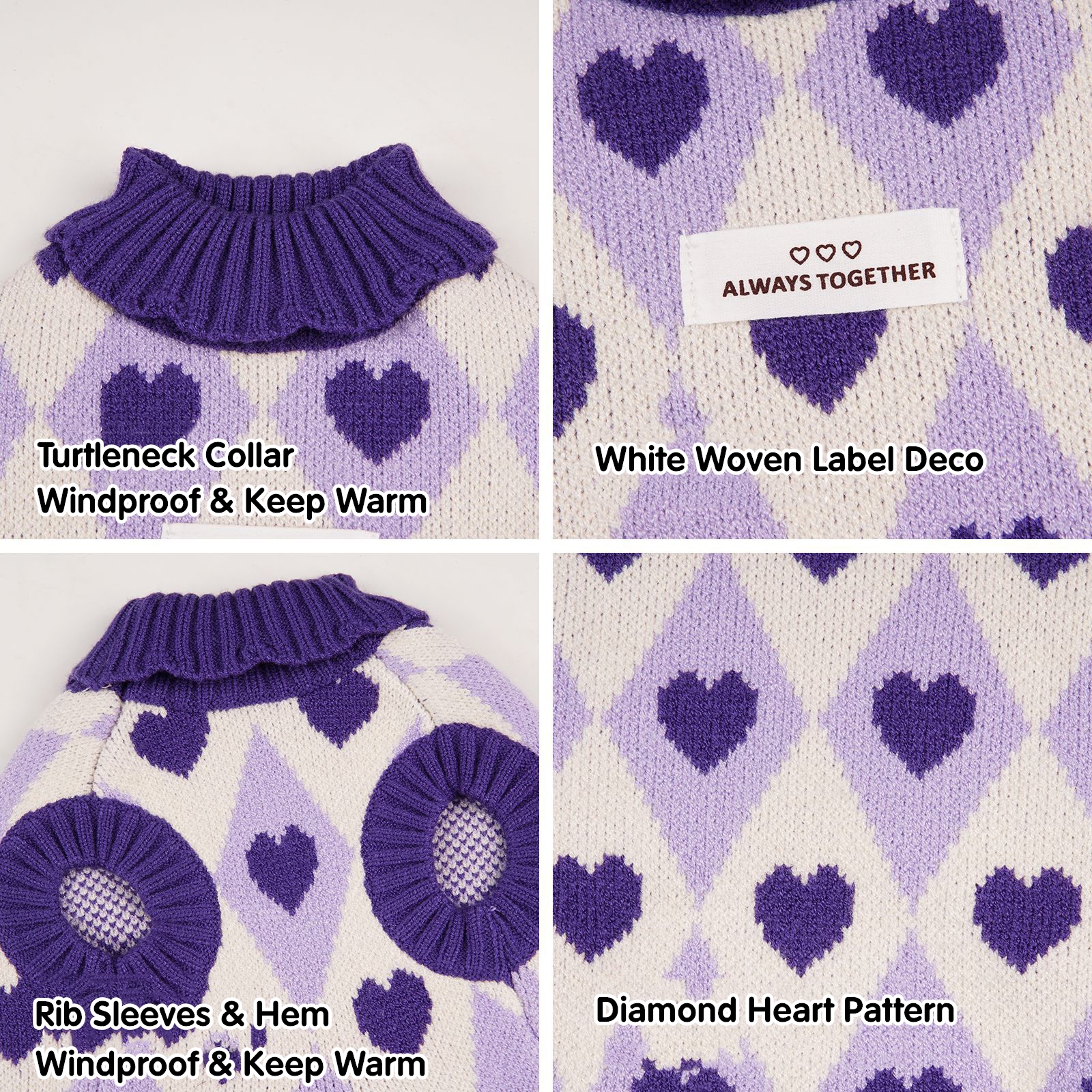 Sweater for Dog Winter Warm Small Dog Clothes Cute Diamond Heart Pattern Knitted Puppy Sweaters Turtleneck Chihuahua Yorkie Coat