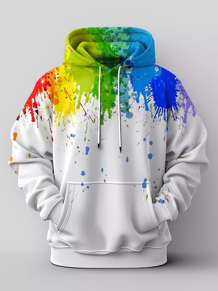 Men's Vibrant 3D Print Hoodie - Casual Pullover with Kangaroo Pocket, Polyester Blend, Machine Washable