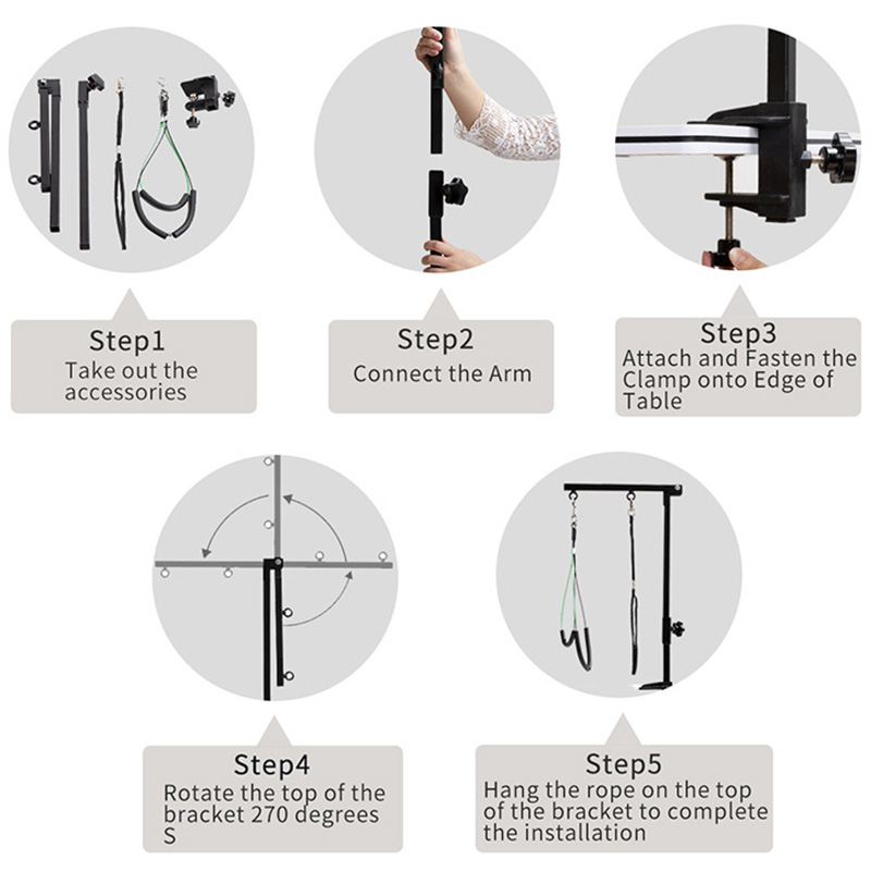 Portable Pet Dog Suspension Grooming bracket for Steel Table Desk with Restraint Rope Beauty Adjustable Arm Support Holder