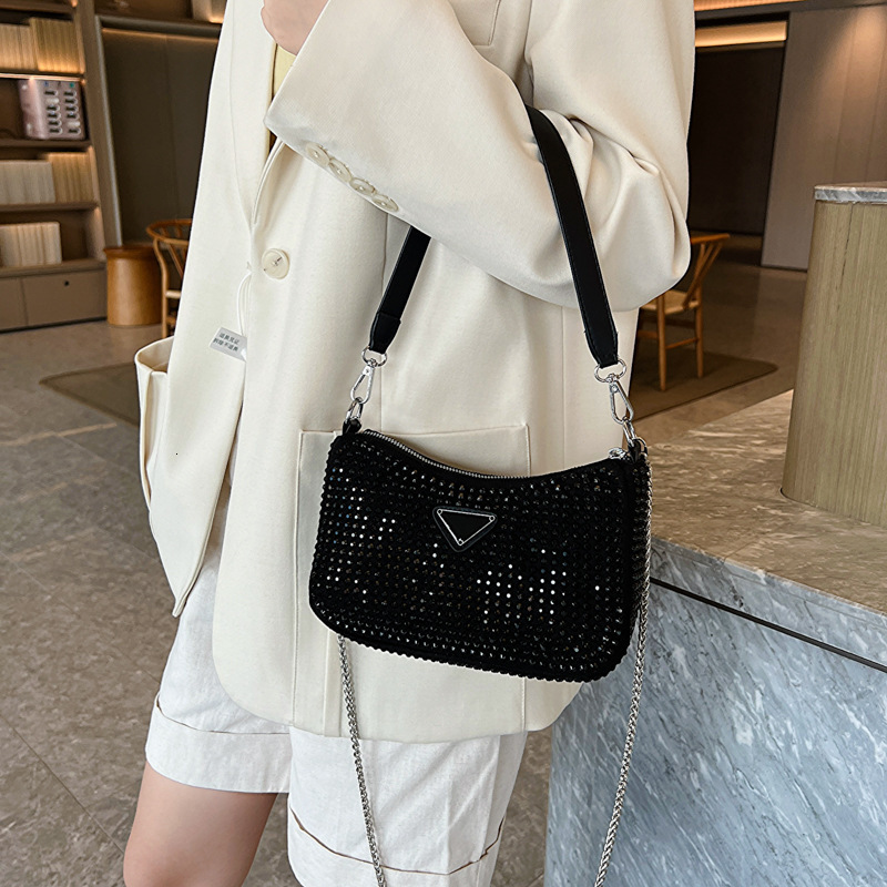 Trendy Water Diamond Underarm Small Square Casual Temperament Chain Diagonal Cross Women's Bag