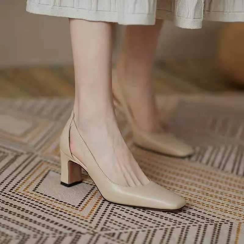 2024 New Fashion Commuter Single Shoes for Women Thick Heels for Women Hollow Square Head Vintage Fairy High HeelsLX241014