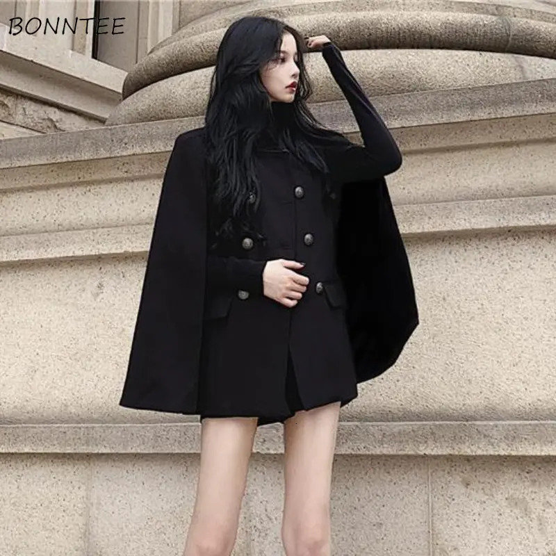 Bat sleeve blended womens autumn basic street clothing warm womens coat simple and all-round casual fashion trend 241007