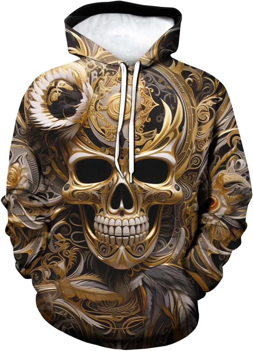 Hoodie for Mens Womens Poker Skull Printed Hoodie For Men Novelty Graphic Hoodies Fashion Pullover Graphic Hoodies Trendy Fashion