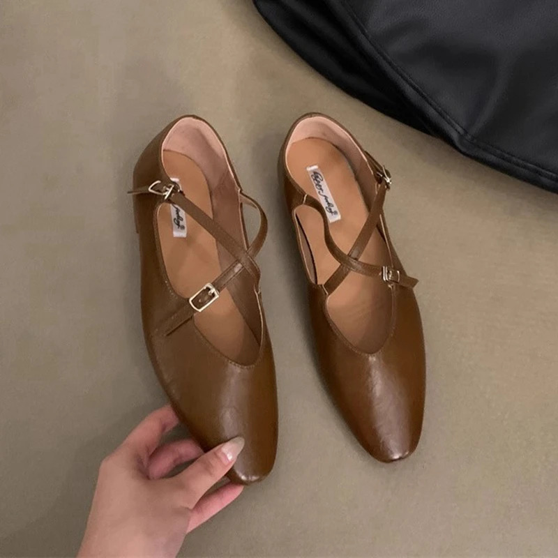 SUOJIALUN Autumn Women Fashion Round Toe Ladies Elegant Mary Jane Shoes Soft Flat New Heel Outdoor Dress Ballerinas 241014