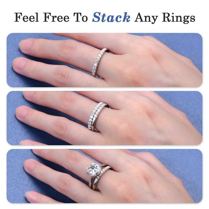 ANZIW 2 Carat All Moissanite Ring Bridal Sets Silver 925 Solitaire Engagement Wedding Rings Stackable Eternity Bands for Women