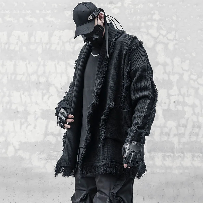 PFNW Dark Style Mens Cardigan Individual Tailoring Tassel Kintting n Turndown Collar Male Loose Sweater Autumn 12C417 241011