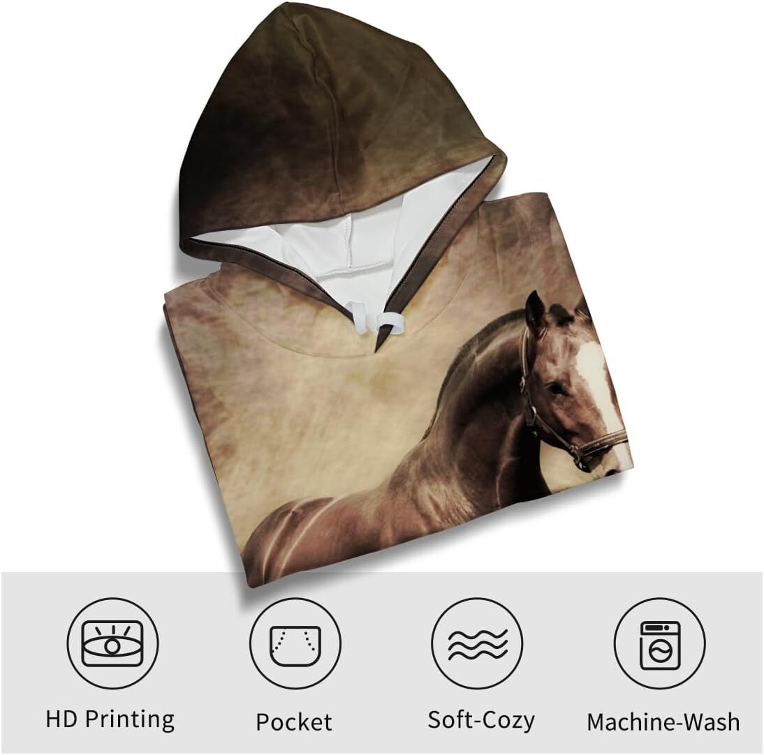 Hoodie for Mens Womens Novelty Horse Print Hoodie Animal 3D Pattern Sweatshirt Hooded Pullover with Pocket Graphic Trendy Fashion