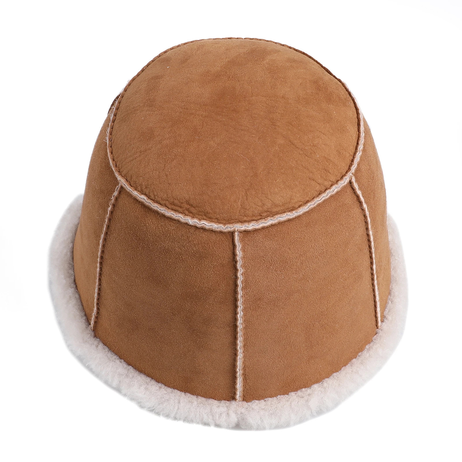 Womens Genuine Shearling Wool Leather Bucket Hat Lady Winter Warm Real Fur Caps Hand-Stitched 241014