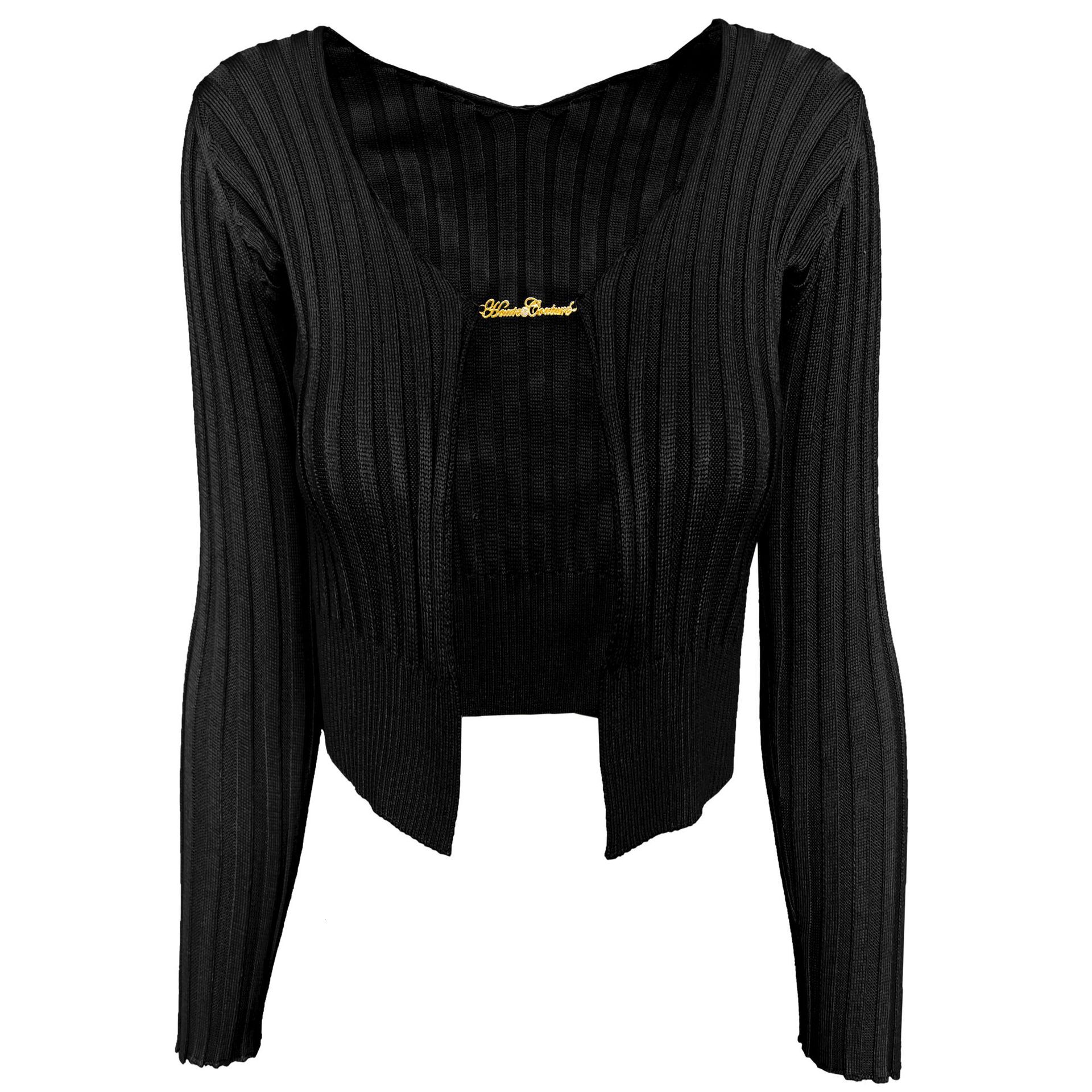 2024 autumn/winter hot selling sweater female sexy deep v gold label long sleeve knitted cardigan