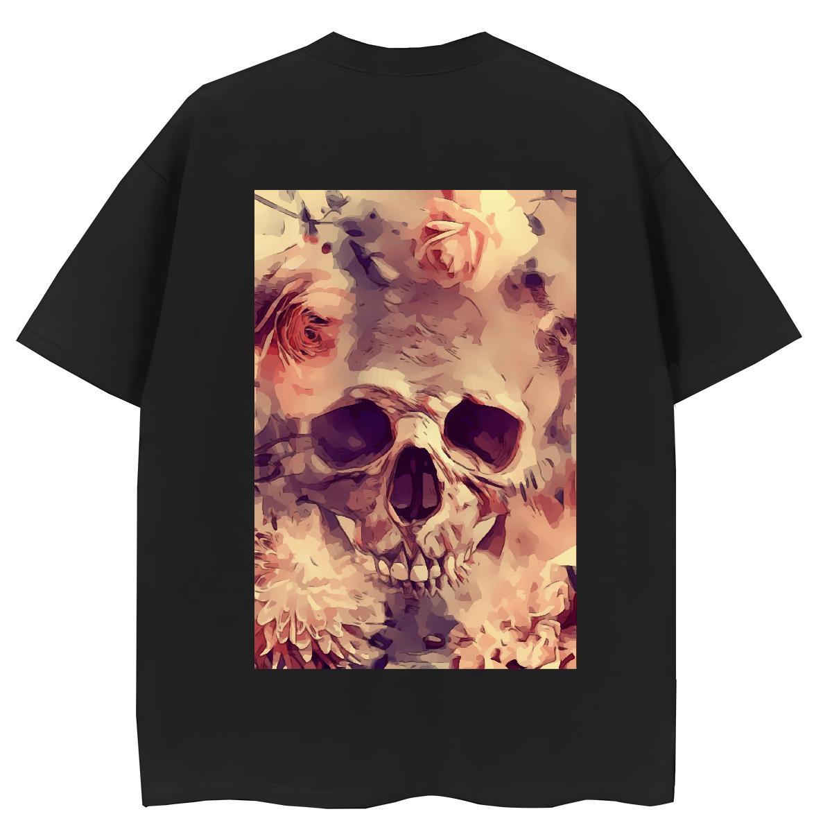 DIY T shirt 230g Pure Cotton Breathable Soft Street Wear skull Couples T Shirts Popular Anime Print Clothes Shirt