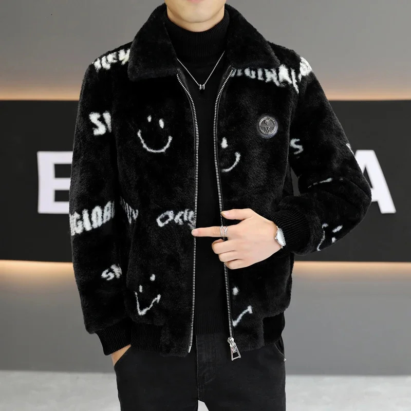 2023 Winter Faux Fur Mink Jackets Men Thicken Warm Coat fashion lapel Casual Business Social Overcoat Clothing 241008