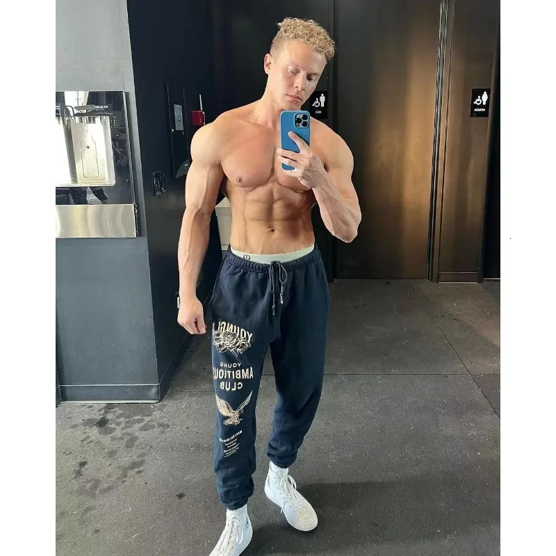 Mens Trousers Mens Sweatpants Fitness Pure Cotton Leggings Autumn and Winter Loose Printed Letters Casual Drawstring 241010