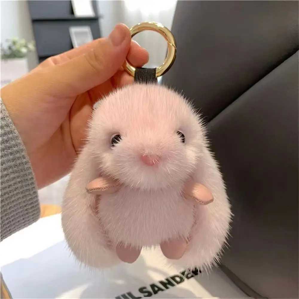 Fur Doll Rabbit Fur Keychain Bag Charm Filled Animal Plush Rabbit Pendant Plush Doll Kavay Rabbit Filled Keychain Y241014