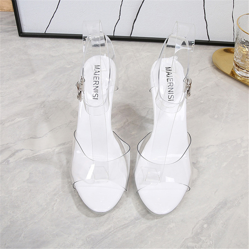 Women 11cm High Heels 1cm Platform Sandals Lady Clear Heels Gladiator Strappy Non-slip Sandles Transparent Summer Shoes
