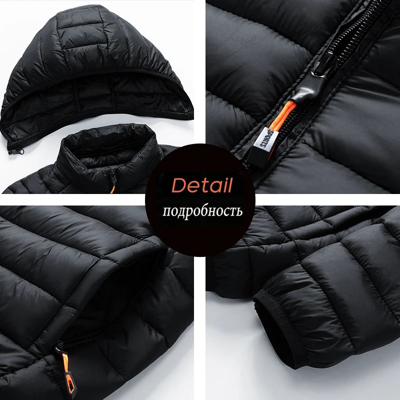 8XL Mens Autumn Warm Parkas Jacket Mens Hooded Casual Jacket Detachable Hat Set 241007