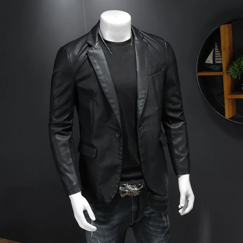 Mens Slim Fit Leather Jackets PU Casual Motorcycle Coats Turn Down Collar Black Moto Biker Leather Suede Outerwear Men 5XL 241007