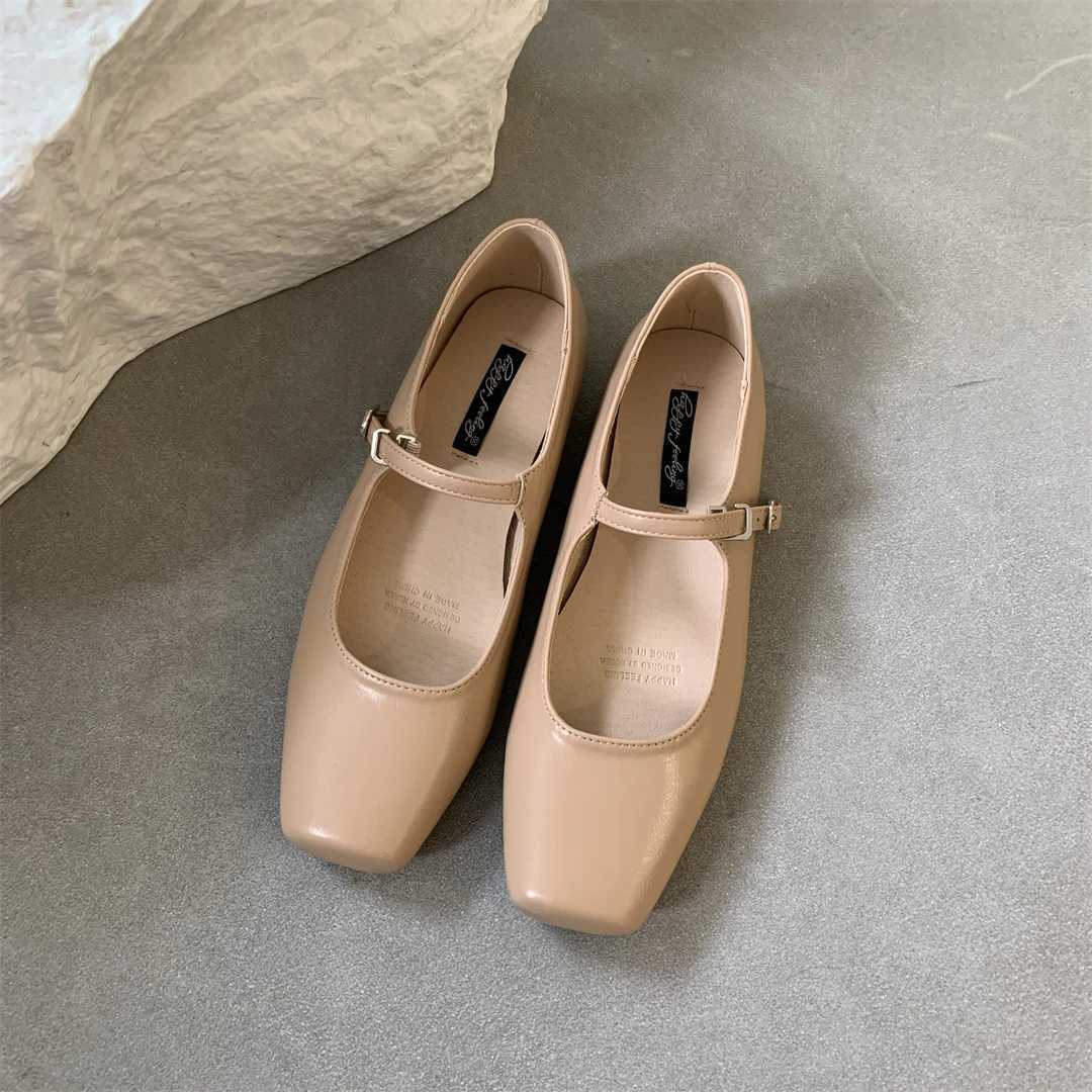 2024 Spring New Women Mary Jane Shoes From Square Toe Shallow Slip Ladies Flat Shoes Soft Sole Outdoor Dress Ballerina Y250221