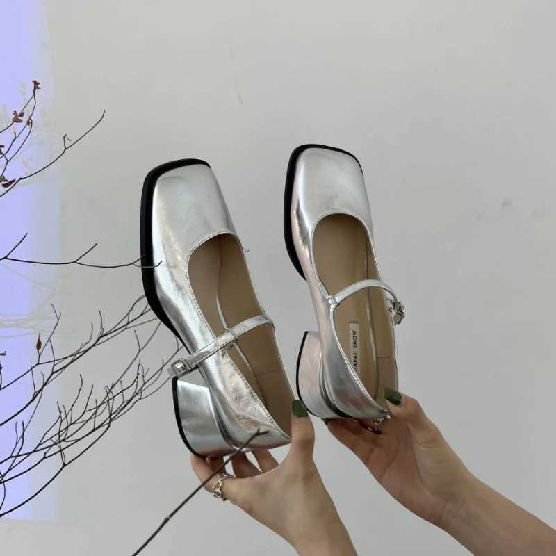 Brand Women Heels Shoes Fashion Square Toe Women Mary Jane Shoes Soft Sole Ballet Shoes Luxury Shallow Buckle Women Sandals 2024LX241014