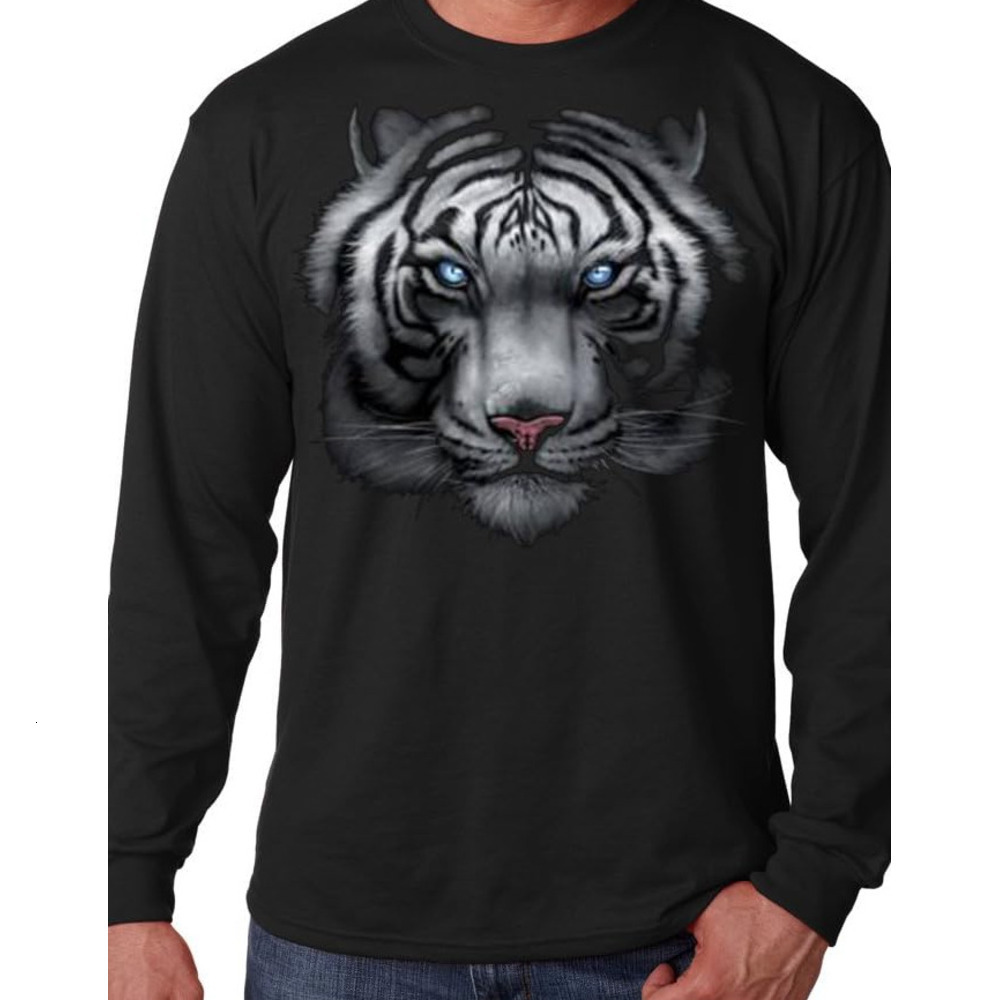 Long Sleeve Shirts for Men sweatshirt White Tiger 3D Face Long Sleeves T-Shirt Men's Black T shirt Tee Streetwear Casual tops clothes
