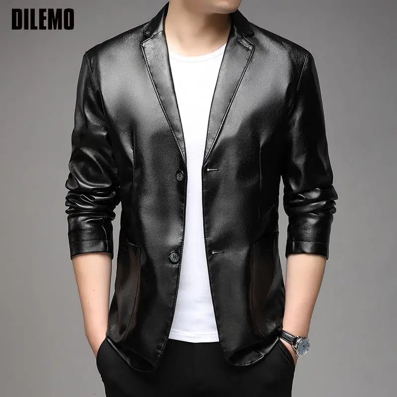 DILEMO Leather Coats Men Top Grade Fall Winter Casual Fashion Faux PU Jacket Black Motorcycle Coats Men Clothing 241011
