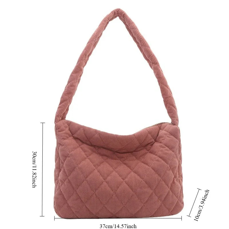 Casual Diamond Corduroy Solid Colour Shoulder Bag Winter Thread Minimalistic Crossbody Thick Large Tote 241011
