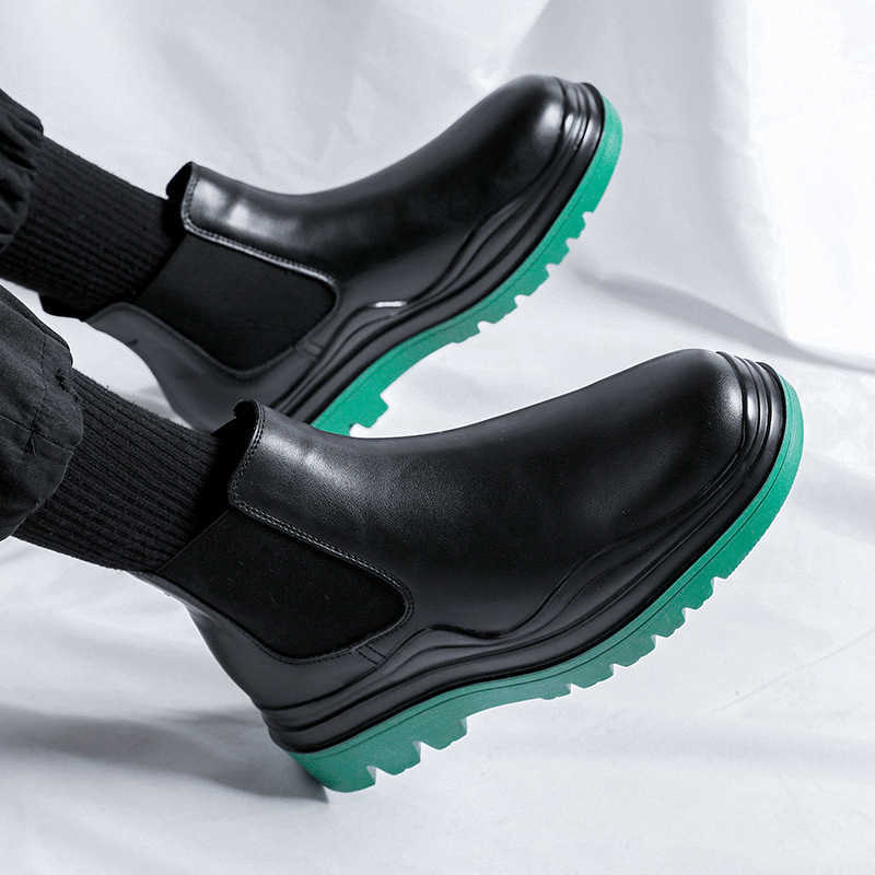 Martin Boot Trendy British Style Chelsea Mens Boots Spring Chimney Boots Mid Top Green Bottom Martin Boots Fashion Boots 240927