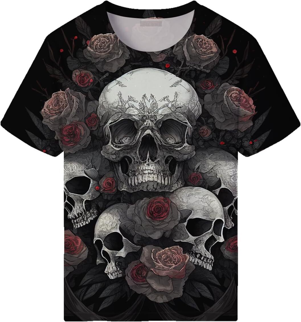 Mens T shirt Men's Skull Rose T-Shirt Novelty 3D Graphic Fashion graphic tee Casual tops summer clothes Short sleeve Trendy Fashion cool