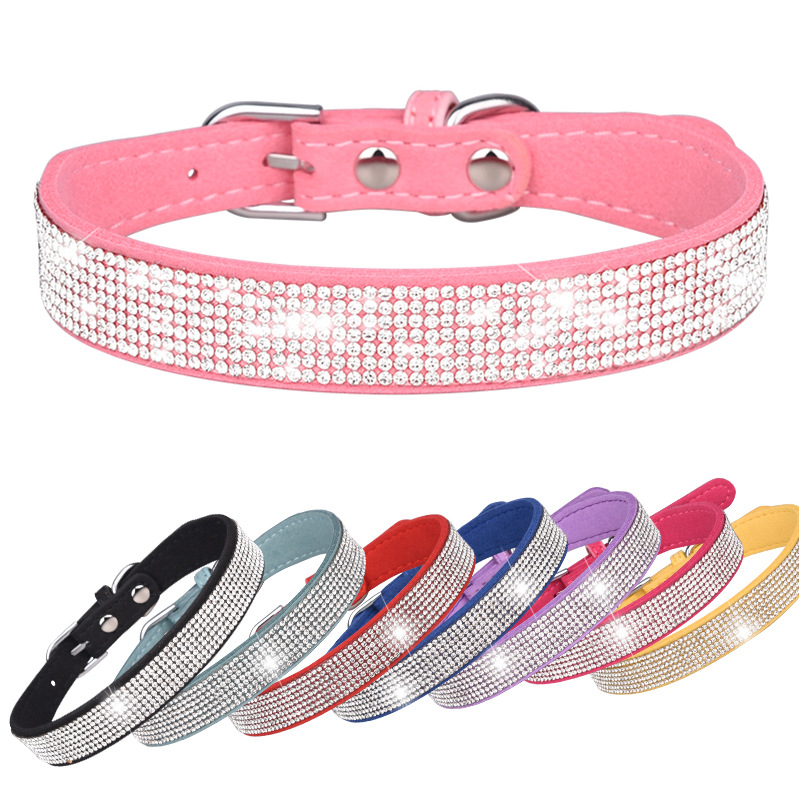 Collars for Small Dogs Adjustable Leather Suede Bling Pink Cat Collar Rhinestone Dog Leashes Free shipping