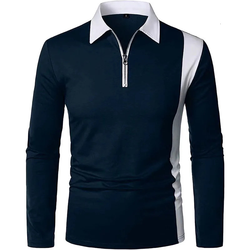 Mens long sleeved two-color decal fashion mens colorful decal fashion matching mens lapel long sleeved mens polo shirt 240930