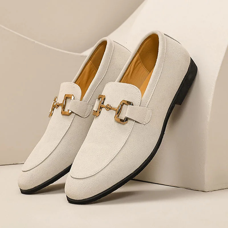 Britain Fashion Retro Men Pointed Black Slip On Flats Suede Leather Shoes Casual Loafers Formal Dress Footwear Zapatos Hombre 241014