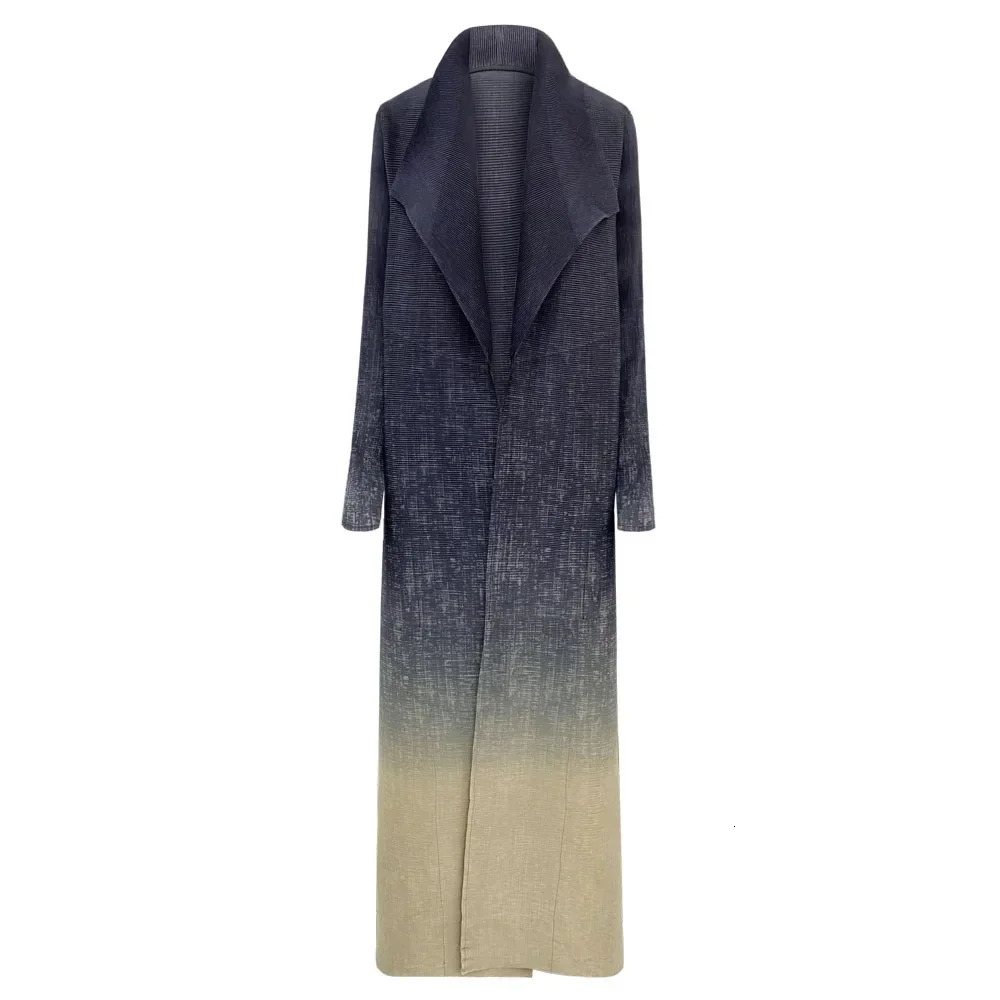 Miyake Pleated Printed Women Trench Coat Retro Loose Large Size Cardigan Long Dress 2024 Female Robe 241010