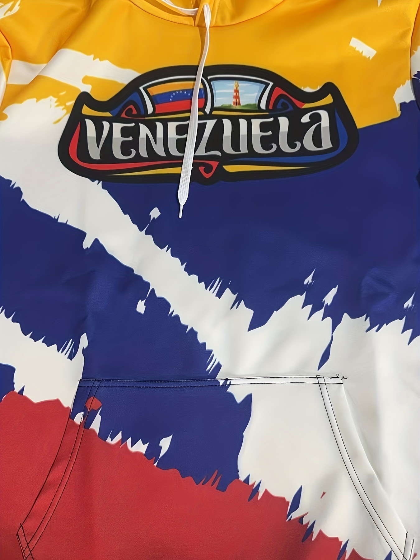 Venezuela-Inspired Men's Hoodie - Casual Polyester Knit Pullover with 3D Print, Long Sleeve, Hooded, Slight Stretch Fabric, Spring/Fall Season, R