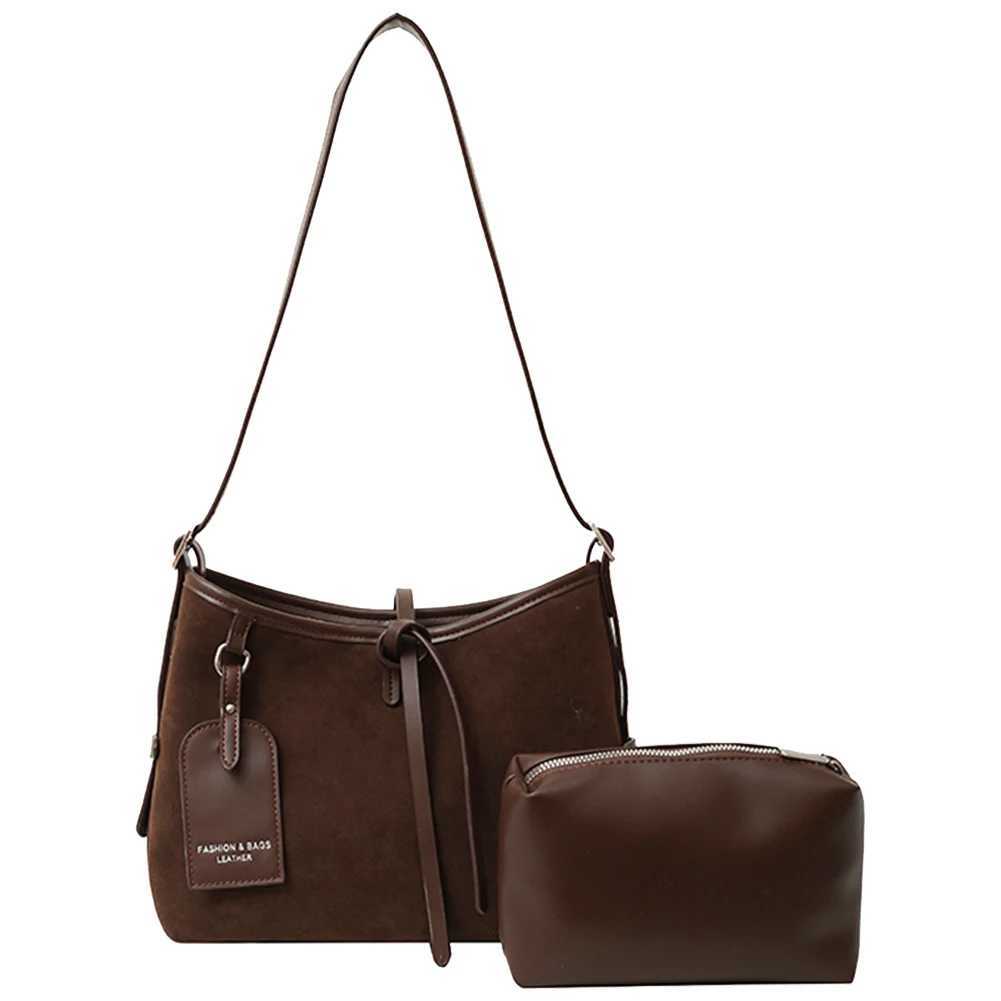Ladies Suede Shoulder Bag with Interior Pocket Retro Handbag Adjustable Strap Trendy Bucket Commuter Travel 241014