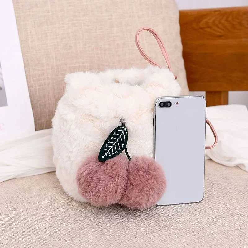 Womens small wallet and handbag womens faux fur cross body bag womens cute plush shoulder strap bag womens clutch bag M241014