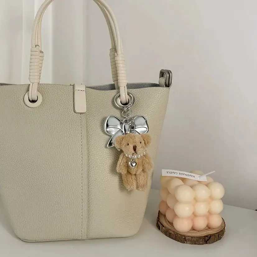 Cute Jewel Bear Keychain Plush Rabbit Bow Keyring Charm Pack Phone Pendant Womens Gift Fashion Accessories Y241014