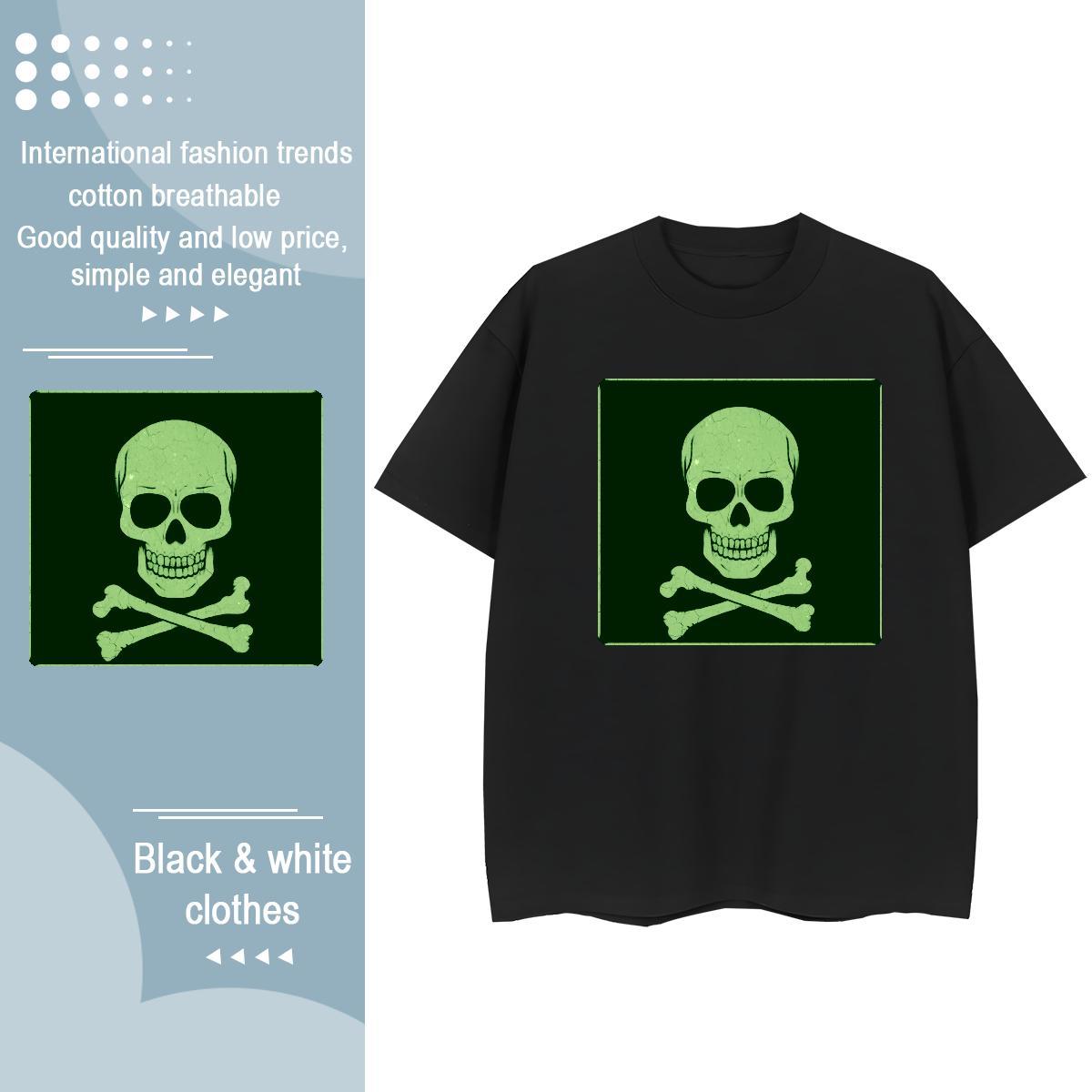 2024 Casual T-Shirts 100% Cotton 230g Round Neck Short Sleeve Beach skull Tshirt for Man Woman Loose Custom Printed Tee Shirt