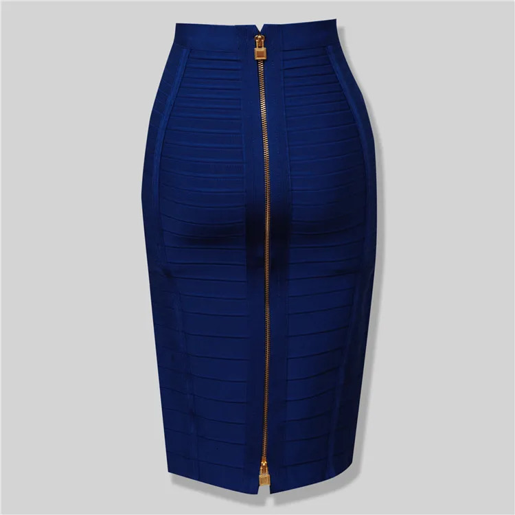 High quality black red blue orange zippers body synthetic silk bandages ski day party pencil skirts 241011