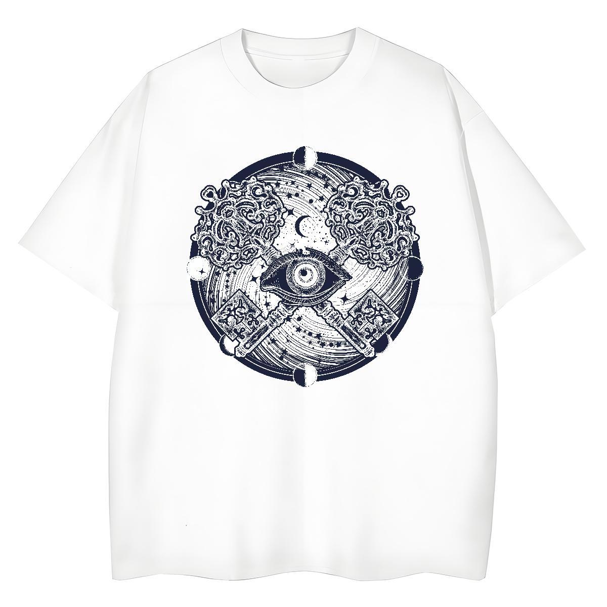 Classic Woman T Shirts 230g 100% Cotton Breathable Soft Hip Hop Street eye of the devil Couples T Shirts Lady Cartoon Floral Printing Tee Shirt