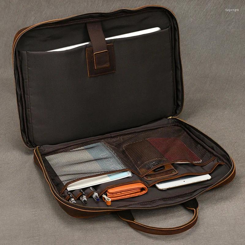 3 Briefcases Luufan Genuine Leather Men's Briefcase Bag Fit 15.6 Laptop Business Handbags Daily Working Tote Cow Male Computer Bags