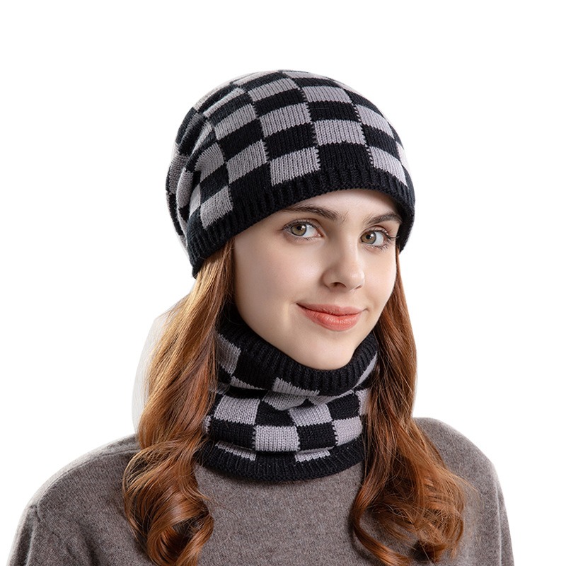 Winter Hat Scarf Set with Plush Insulation Ear Protection Head Yarn Hat European and American Cross-border Women's Knitted Hat
