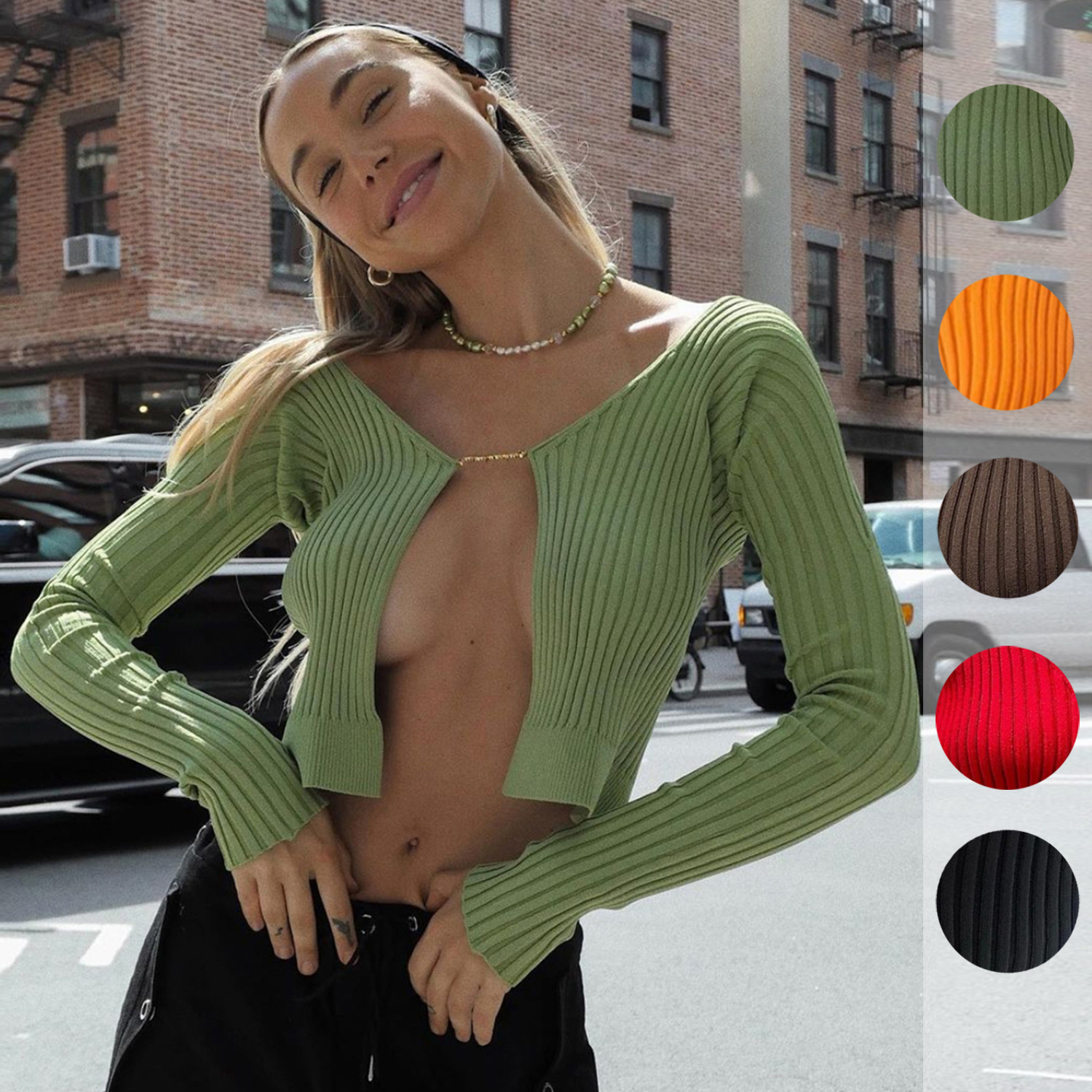 2024 autumn/winter hot selling sweater female sexy deep v gold label long sleeve knitted cardigan