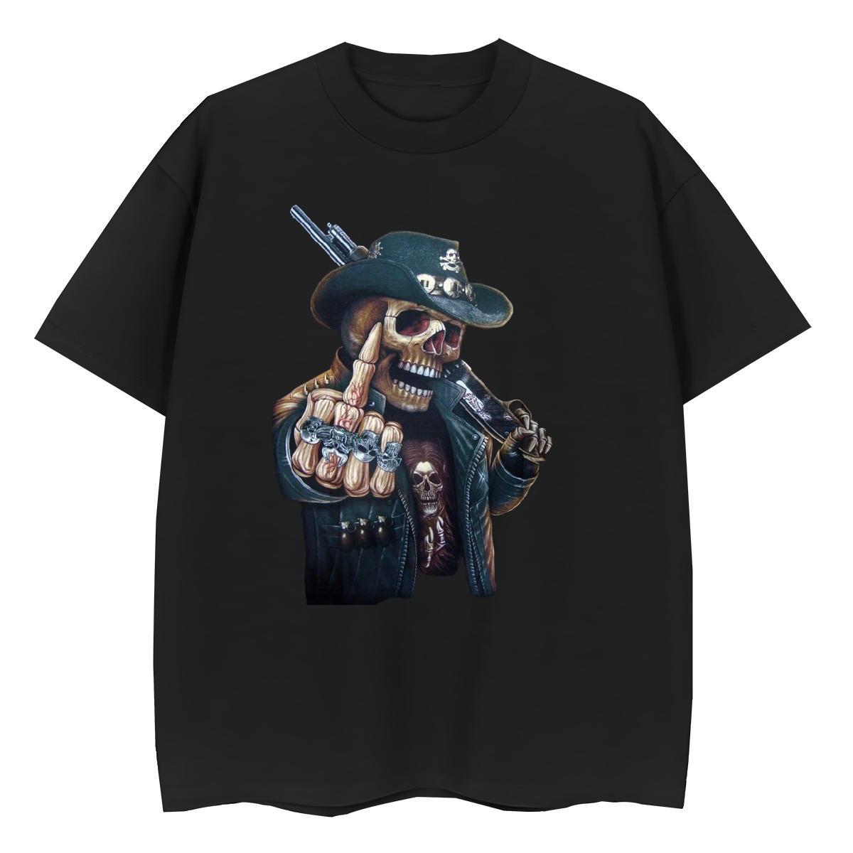 Fashion New T shirt 230g Cotton Crew Neck Hip Hop skull Women Tees Female DIY Anime Printed Top Tees
