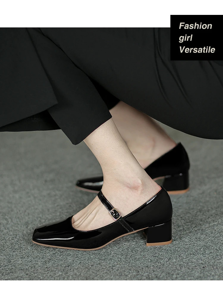 Red Black Mary Janes High Quality Leather Low Heel Dress Square Toe New Shallow Buckle Strap Womens Shoes 241014