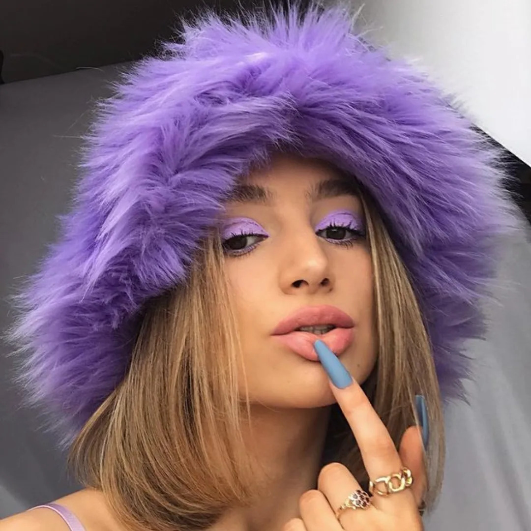 58-60cm Xl fashionable faux fur bucket hat for women in winter warm and large faux fur fluffy plush fisherman hat for outdoor skiing in Panama 241014 - view 5
