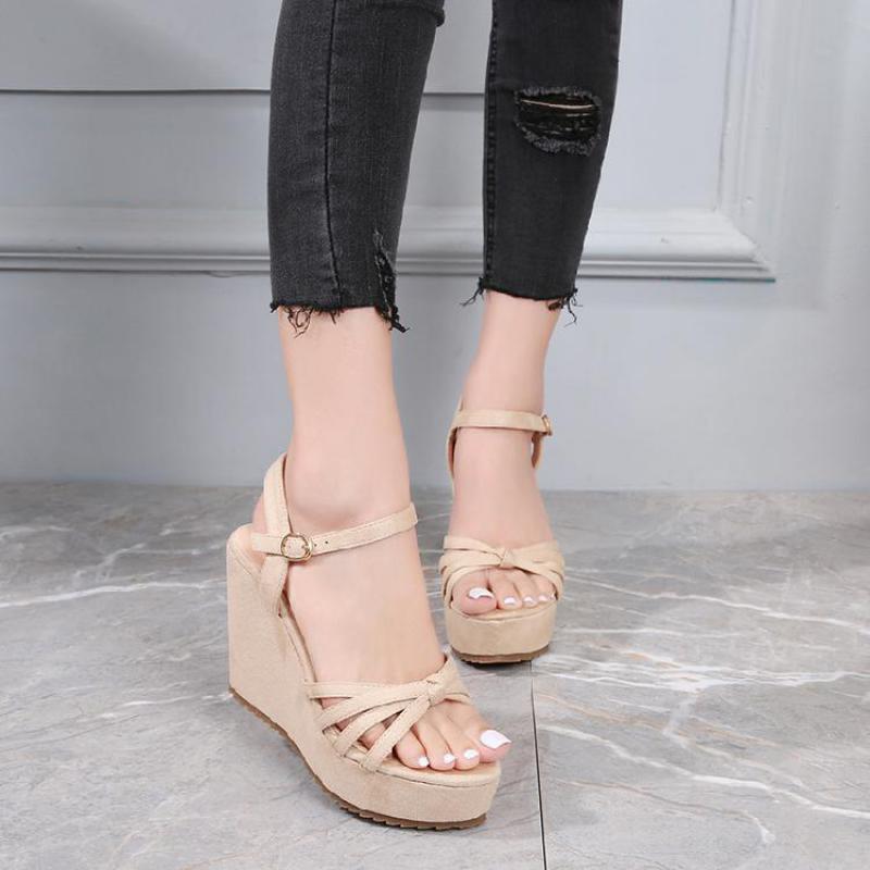 Black Wedges Heel Sandals Women Summer New 10cm High Heels Plus Size Shoes