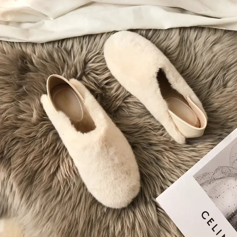 2025 new Mule Slippers Women Winter Home Shoes Slip on Furry Loafers with Butterfly Knot Fur Slides Female Lush Fluffy Moccasins 241014